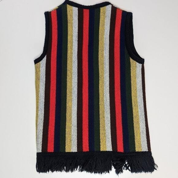 Vintage knit sweater vest cardigan hippie 70's red black stripe open front - Picture 4 of 5